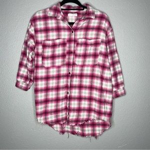 Zara Kids Pink, White & Brown button up flannel- L